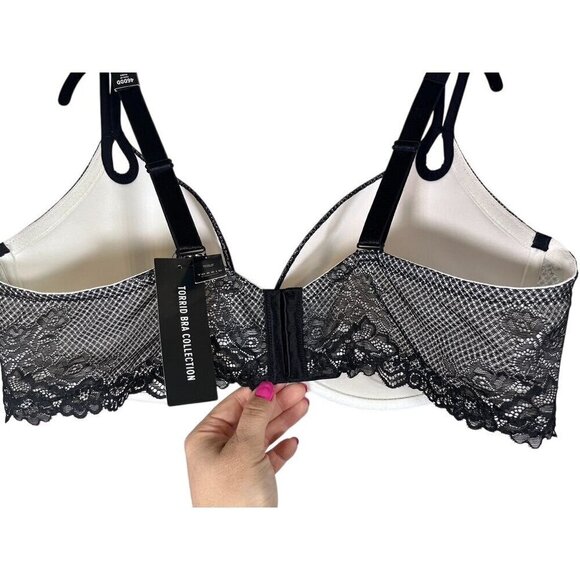 Torrid Bra Floral 46DDD Black Sexy Lace Plunge Push Up Neutral Feminine Staple - Picture 7 of 12